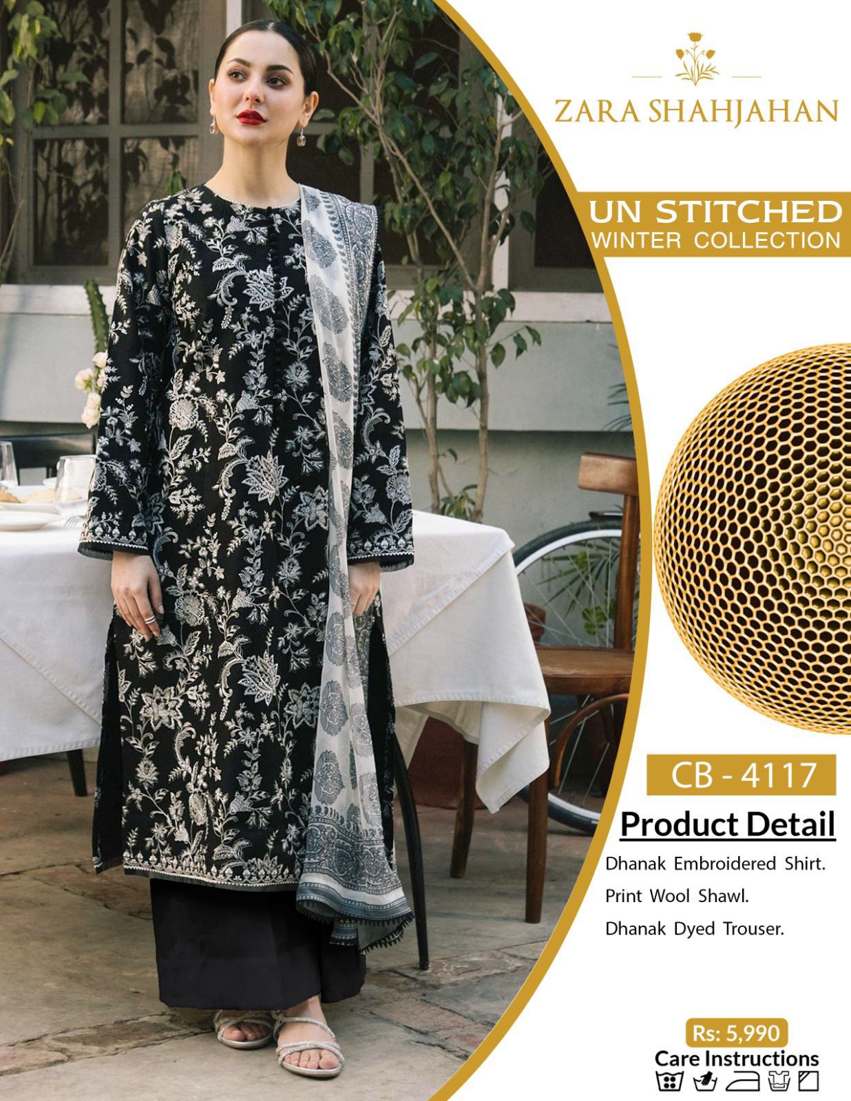 3Pc Embroidered Unstitched Lawn
