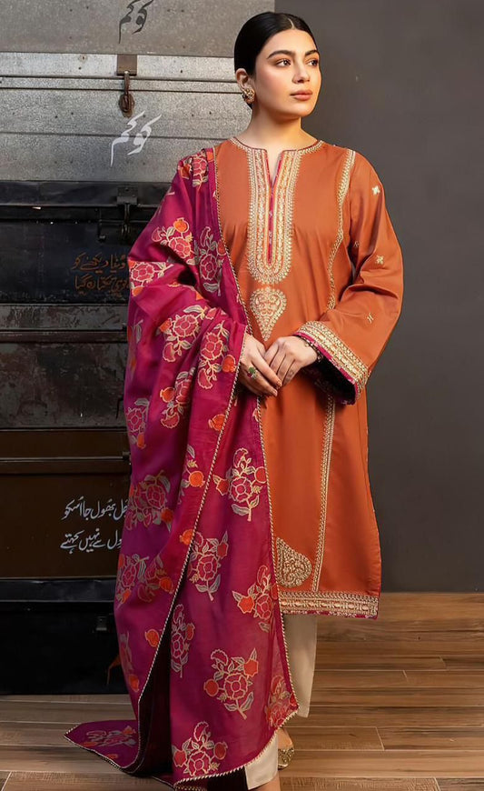 3Pc Embroidered Unstitched Lawn