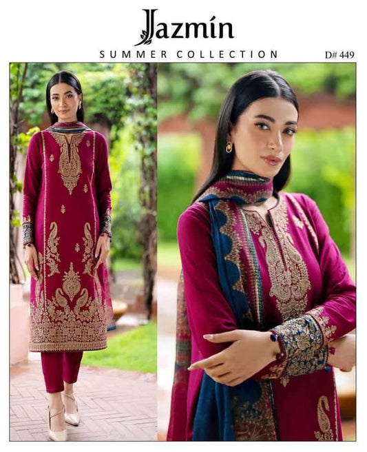 3Pc Embroidered Unstitched Lawn